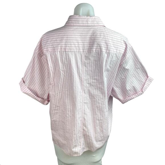 Zara Women's Pink Black Pinstriped Short Sleeve Button Down Shirt Top Size M - Picture 2 of 4